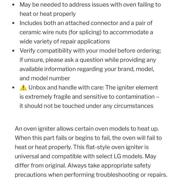 Repairwares Hot Surface Igniter Part #RWMEE61841401 New in Box! - Picture 4 of 13